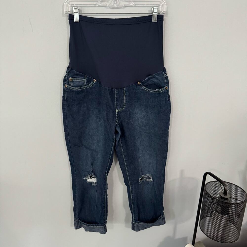 Oh! Mamma Distressed Rolled Hem Capri Jeans Women’s Size Medium Belly Band